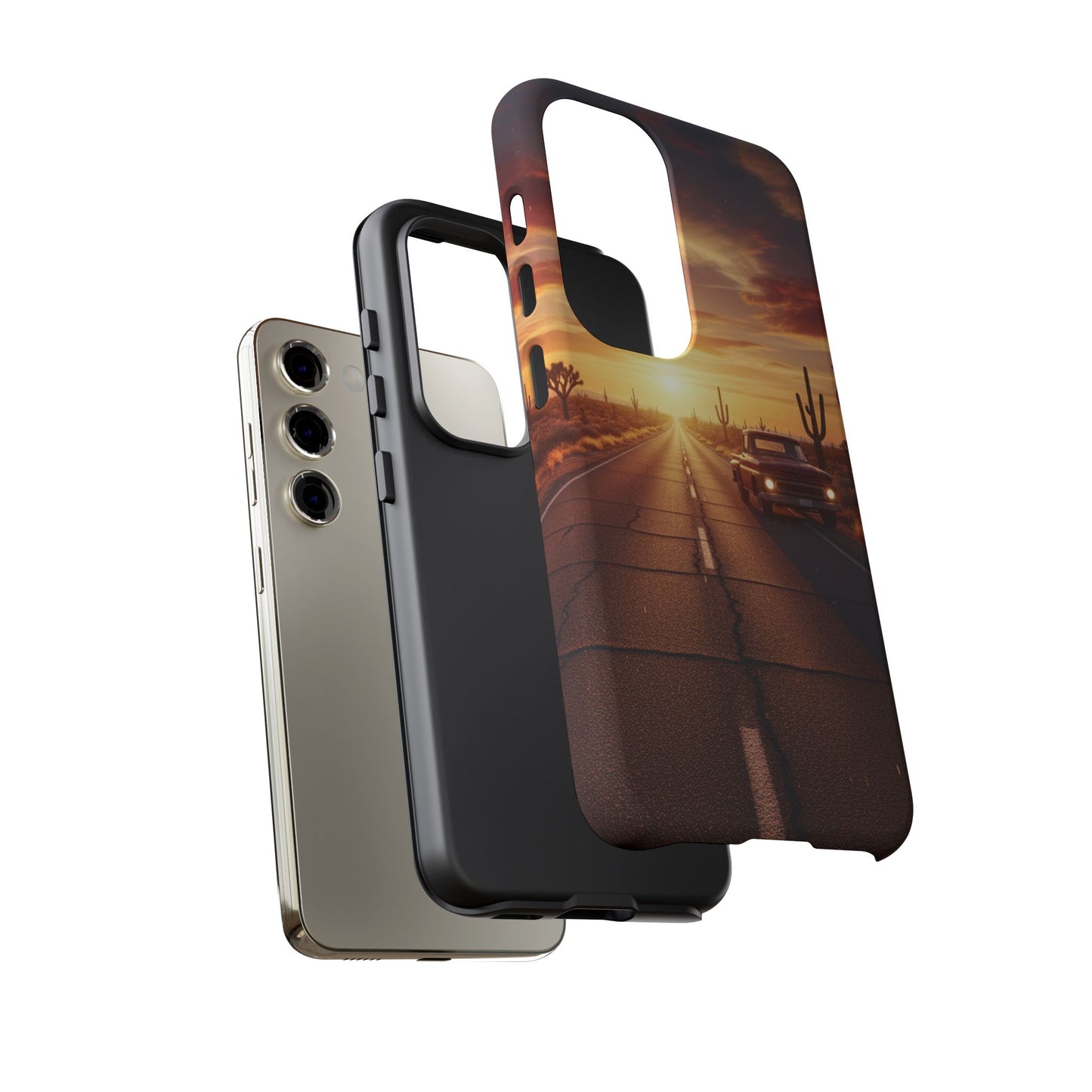 Route 66 Sunset Desert Highway Phone Case – Road Trip Travel Aesthetic Tough Case