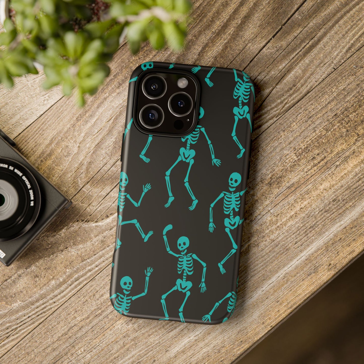 Dancing Teal Skeletons Phone Case | Tough Protective Case for Iphone, Samsung Galaxy and Pixel
