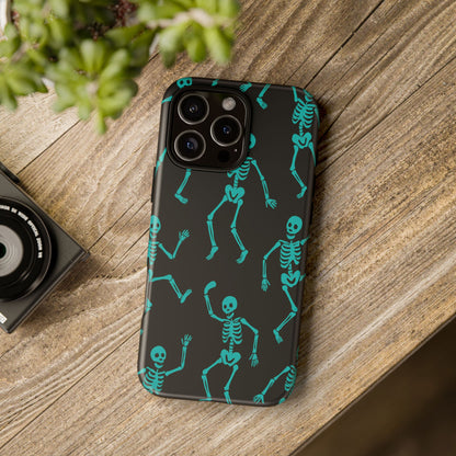 Dancing Teal Skeletons Phone Case | Tough Protective Case for Iphone, Samsung Galaxy and Pixel