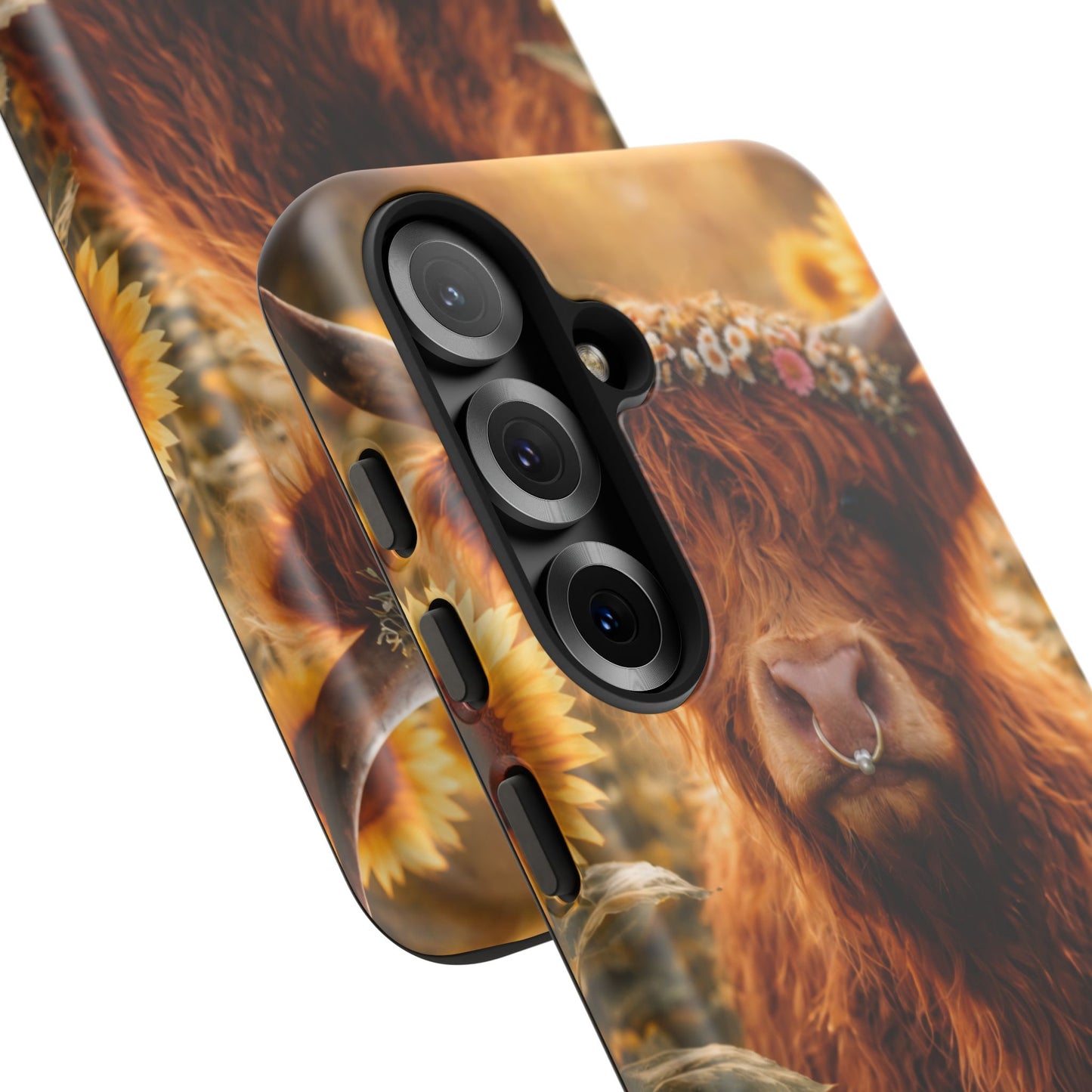 Highland Cow Sunflower Phone Case | Floral Farmhouse iPhone, Samsung Galaxy and Pixel Cover