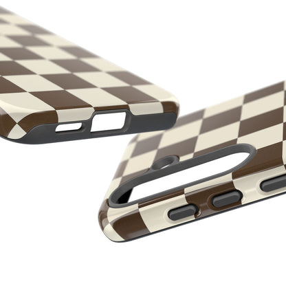 Mocha Checkerboard Phone Case | Neutral Aesthetic Checkered iPhone & Samsung Tough Case