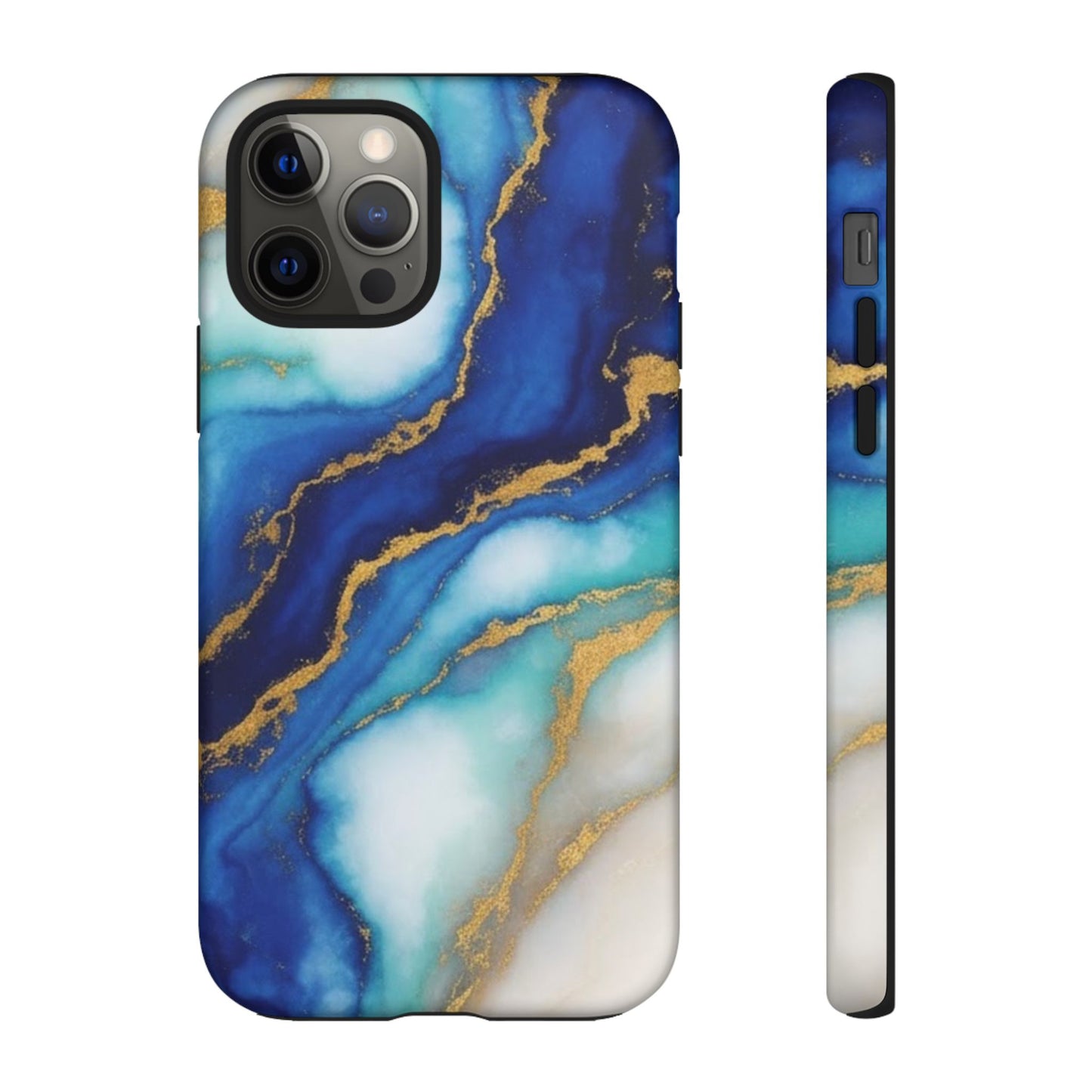 Blue & Gold Marble Phone Case – Luxury Resin Art Tough Case (iPhone, Samsung, Pixel)