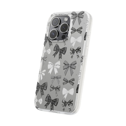Black & White Bow Pattern Phone Case | Minimal Coquette Flexi Case