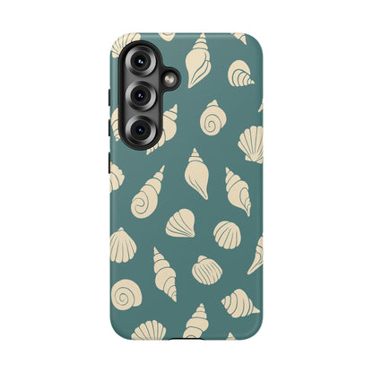 Seashell Pattern Phone Case | Teal Coastal Shells Tough Case for Iphone, Samsung Galaxy and Pixel