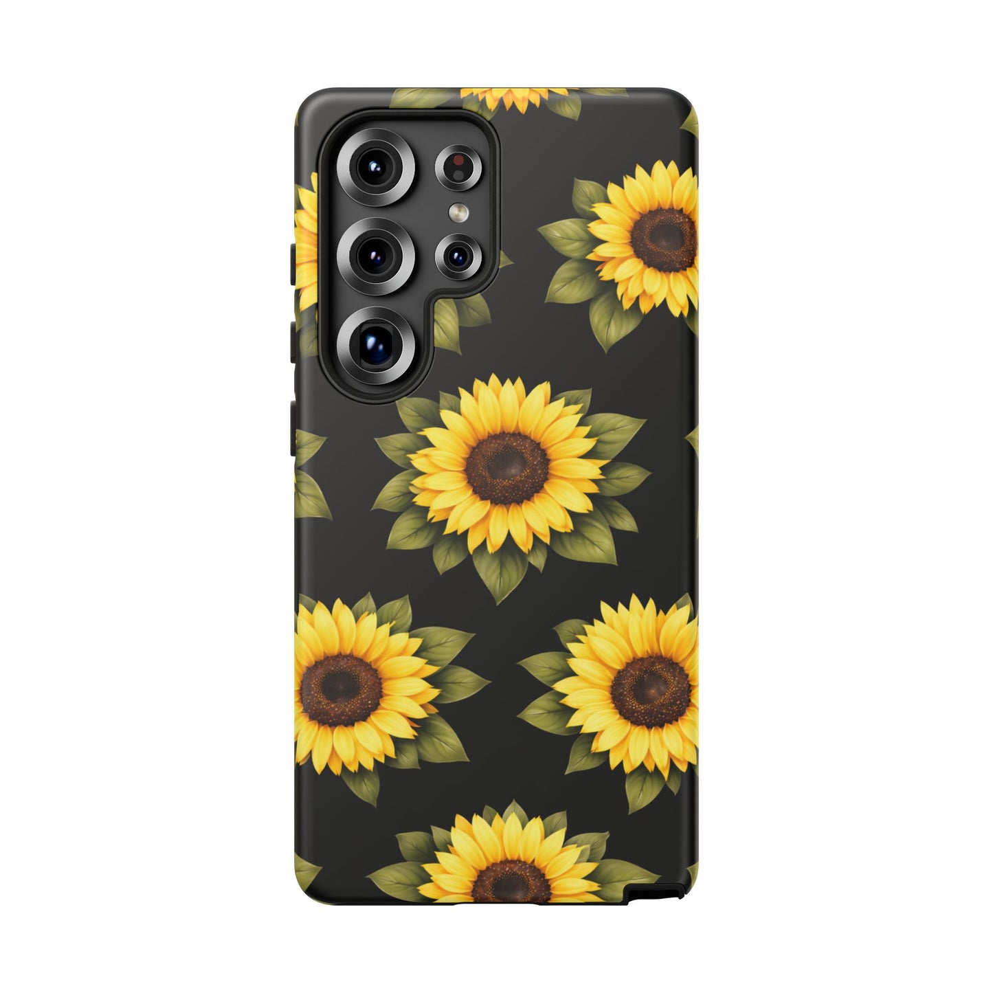 Sunflower Floral Tough Phone Case – Black Background Protective Cover for Iphone, Samsung Galaxy and Pixel