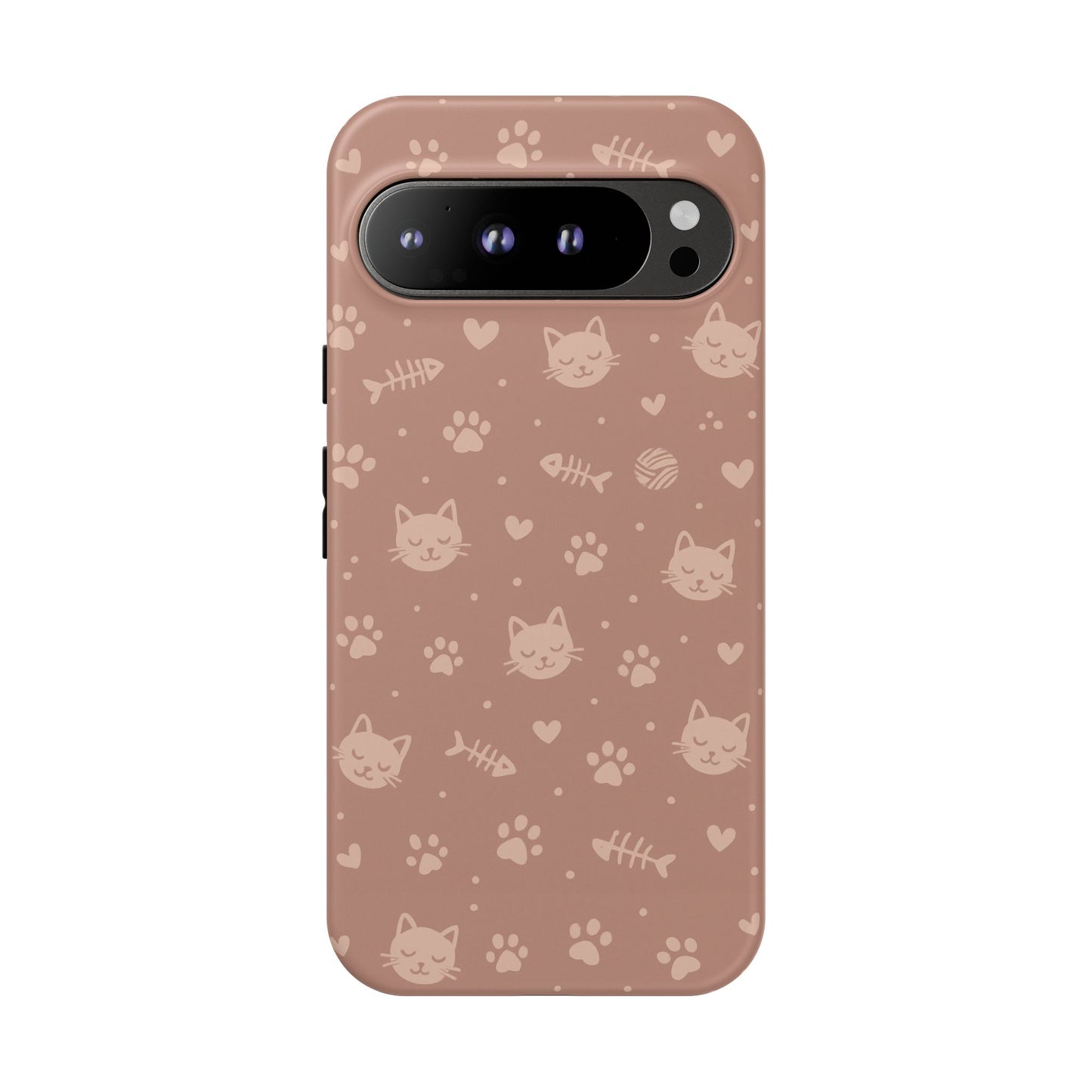 Cute Cat Pattern Phone Case | Paw Prints, Fishbone & Yarn Design Tough Case