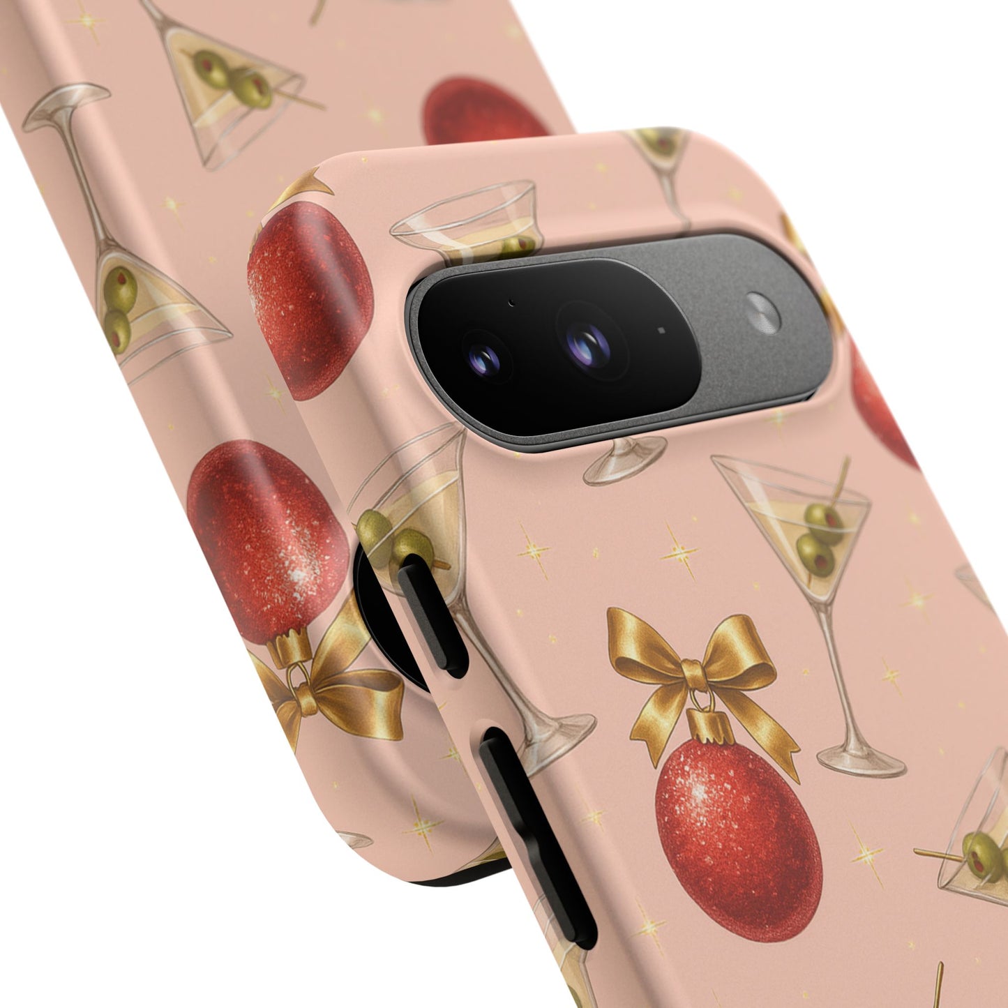 Cocktail Ornament Phone Case – Pink Martini & Cherry Pattern | Glossy or Matte for Iphone, Samsung Galaxy and Pixel
