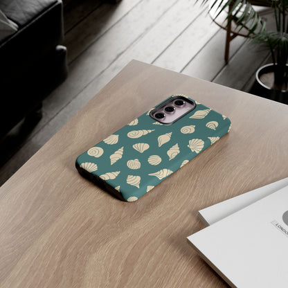 Seashell Pattern Phone Case | Teal Coastal Shells Tough Case for Iphone, Samsung Galaxy and Pixel