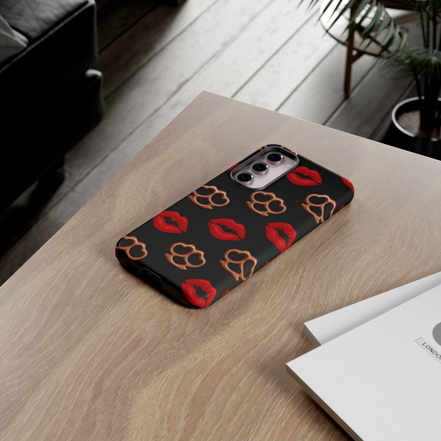 Red Lipstick & Knuckle Duster Phone Case | Bold Kiss Print Tough Protective Cover for Iphone, Samsung Galaxy and Pixel
