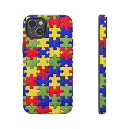 Colorful Puzzle Phone Case, Autism Awareness Jigsaw Design, Tough Protective Case, iPhone & Samsung Case, Vibrant Puzzle Pattern