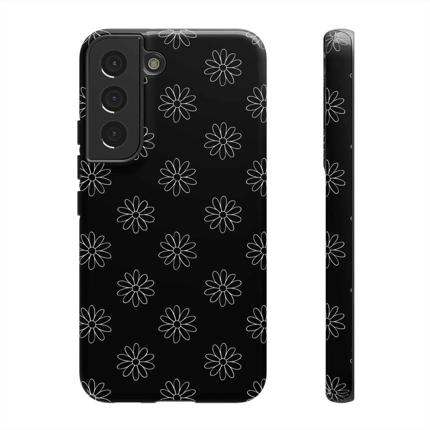 Black Daisy Floral Phone Case – Slim Protective Tough Case for Iphone, Samsung Galaxy and Pixel