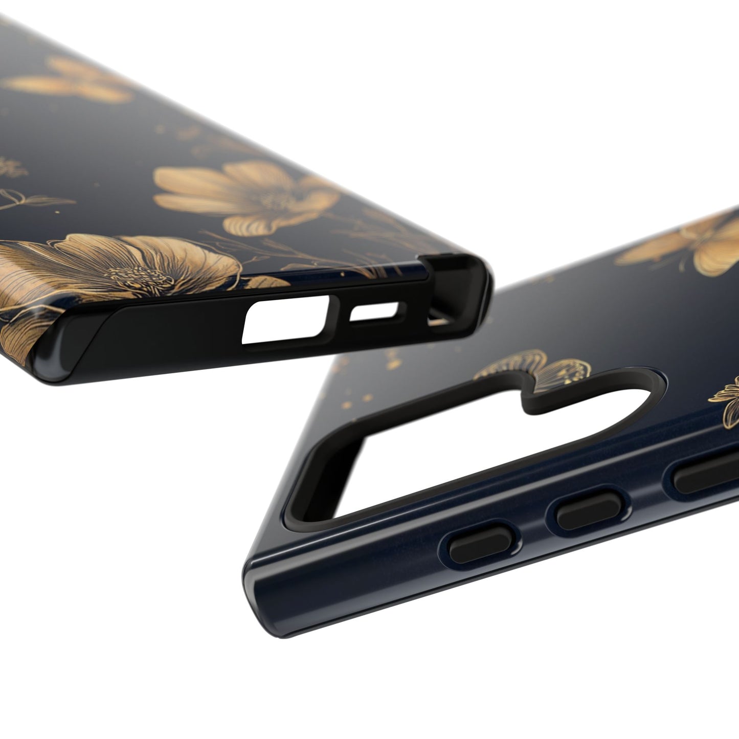 Gold Floral Butterfly Phone Case, Dark Aesthetic Botanical, Elegant Black Luxury iPhone Samsung Cover