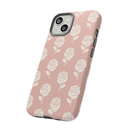 White Rose Pattern Tough Phone Case | Elegant Floral Aesthetic Case for Iphone, Samsung Galaxy and Pixel