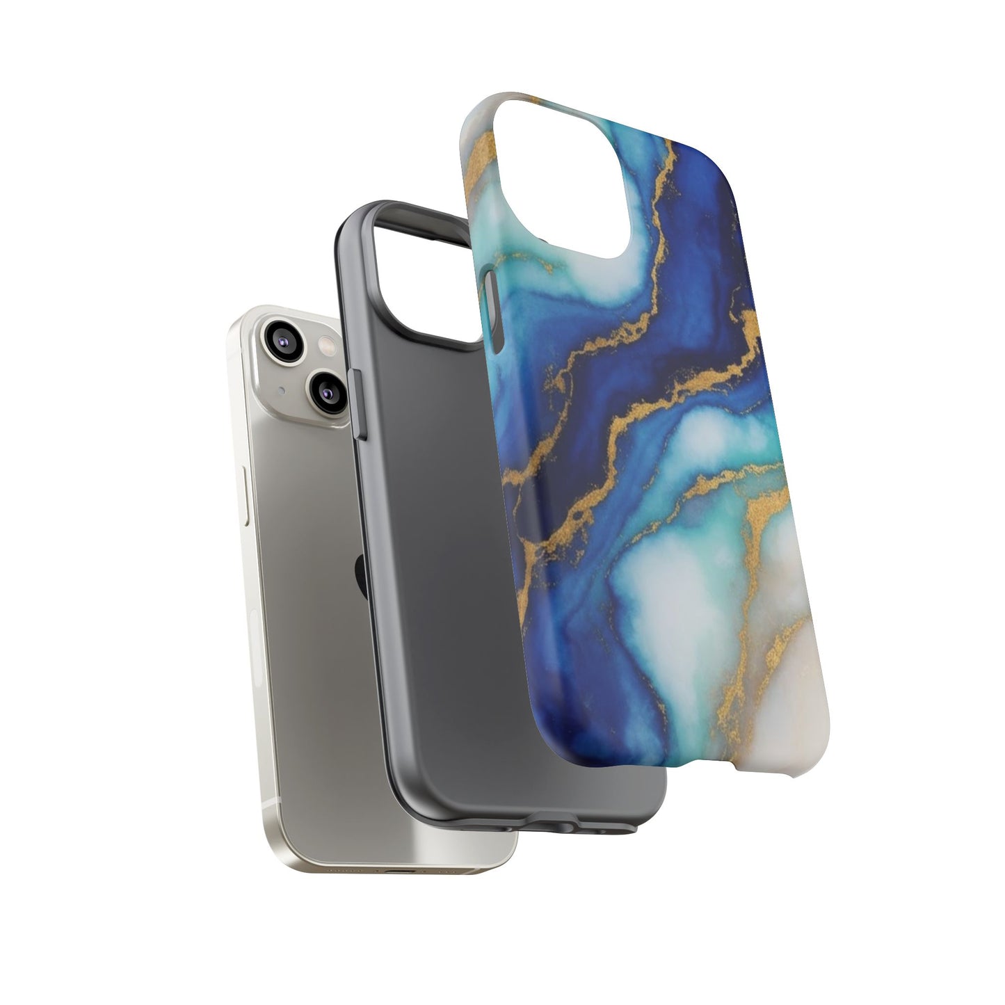 Blue & Gold Marble Phone Case – Luxury Resin Art Tough Case (iPhone, Samsung, Pixel)