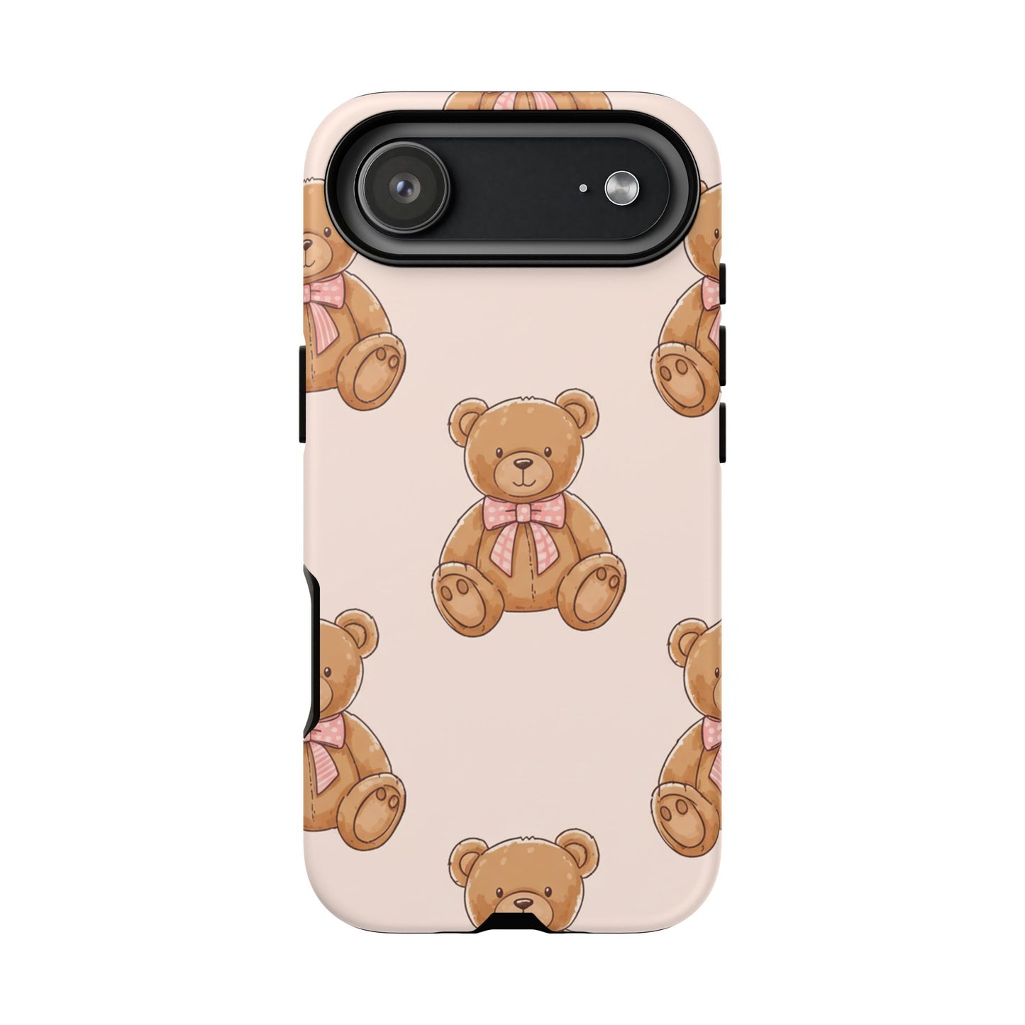 Teddy Bear Phone Case | Cute Coquette Aesthetic Pink Bear Pattern Case | Kawaii Soft Girl iPhone & Samsung Tough Protective Case