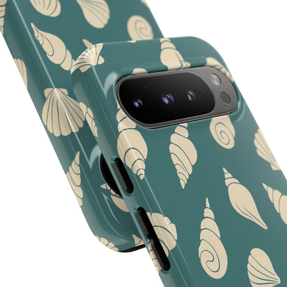 Seashell Pattern Phone Case | Teal Coastal Shells Tough Case for Iphone, Samsung Galaxy and Pixel