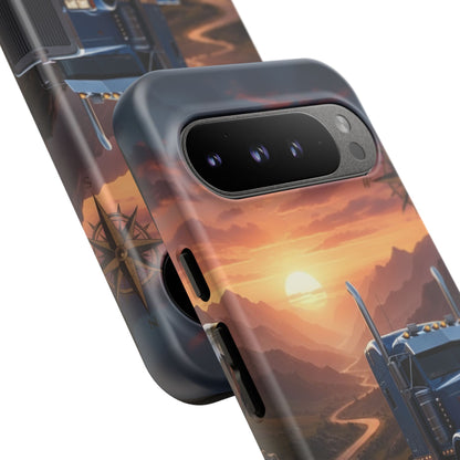 Semi Truck Sunset Phone Case | Trucker Gift | Diesel Truck Highway Road iPhone & Samsung Tough Protective Case