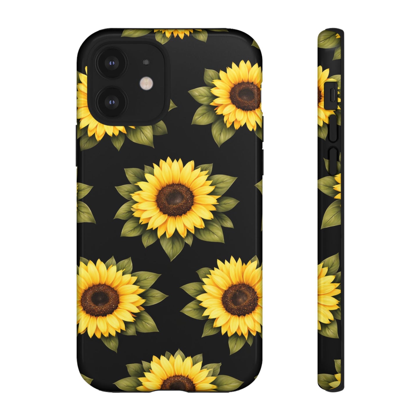 Sunflower Floral Tough Phone Case – Black Background Protective Cover for Iphone, Samsung Galaxy and Pixel
