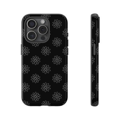 Black Daisy Floral Phone Case – Slim Protective Tough Case for Iphone, Samsung Galaxy and Pixel
