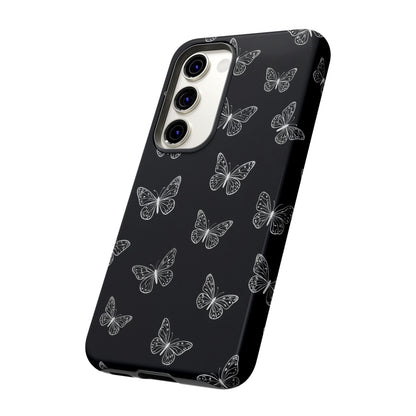 White Butterfly Pattern Phone Case – Dark Aesthetic Monochrome Tough Cover