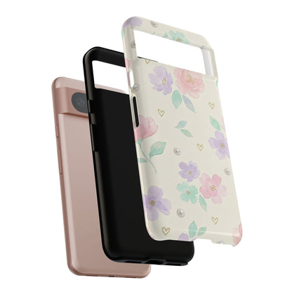 Pastel Floral Phone Case – Coquette Watercolor Flower Hearts Tough Case (iPhone, Samsung, Pixel)