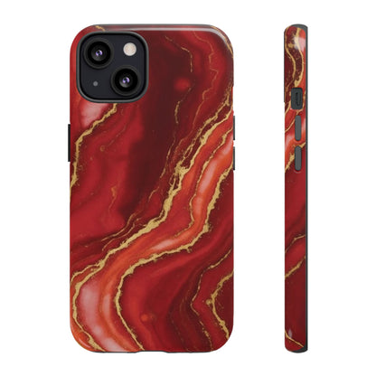 Red Agate Marble Phone Case – Gold Vein Luxury Stone Tough Case (iPhone, Samsung, Pixel)