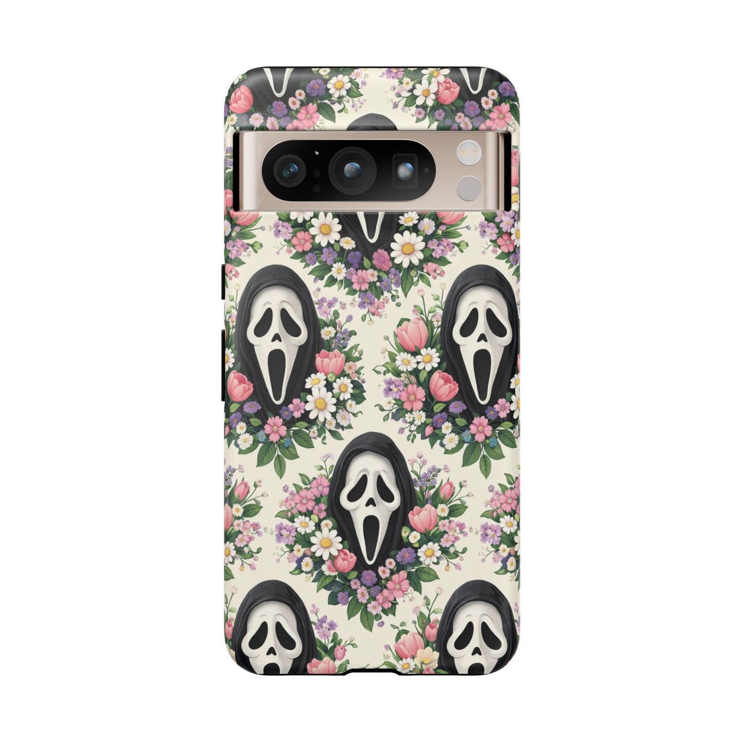 Floral Ghost Face Aesthetic Phone Case – Cute Spooky Tough Cover