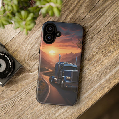 Semi Truck Sunset Phone Case | Trucker Gift | Diesel Truck Highway Road iPhone & Samsung Tough Protective Case