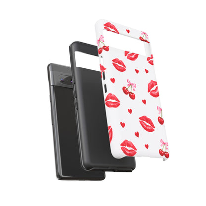 Red Lips & Cherry Phone Case – Y2K Retro Aesthetic Tough Cover