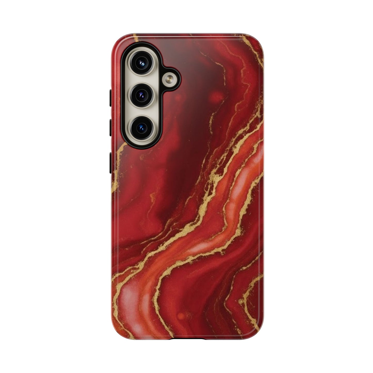 Red Agate Marble Phone Case with Gold Veins – Luxury Tough iPhone & Samsung Case