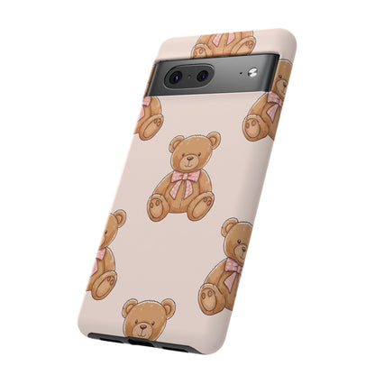 Teddy Bear Phone Case | Cute Coquette Aesthetic Pink Bear Pattern Case | Kawaii Soft Girl iPhone & Samsung Tough Protective Case