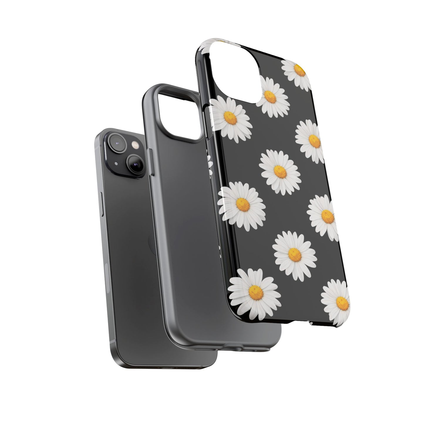 Black Daisy Floral Tough Phone Case – Cute Protective Cover for Iphone, Samsung Galaxy and Pixel