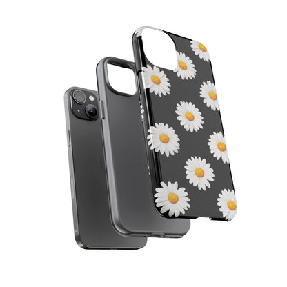 Black Daisy Floral Tough Phone Case – Cute Protective Cover for Iphone, Samsung Galaxy and Pixel