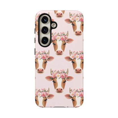 Floral Cow Phone Case – Cute Pink Cow Print Tough Protective Case for Iphone, Samsung Galaxy and Pixel