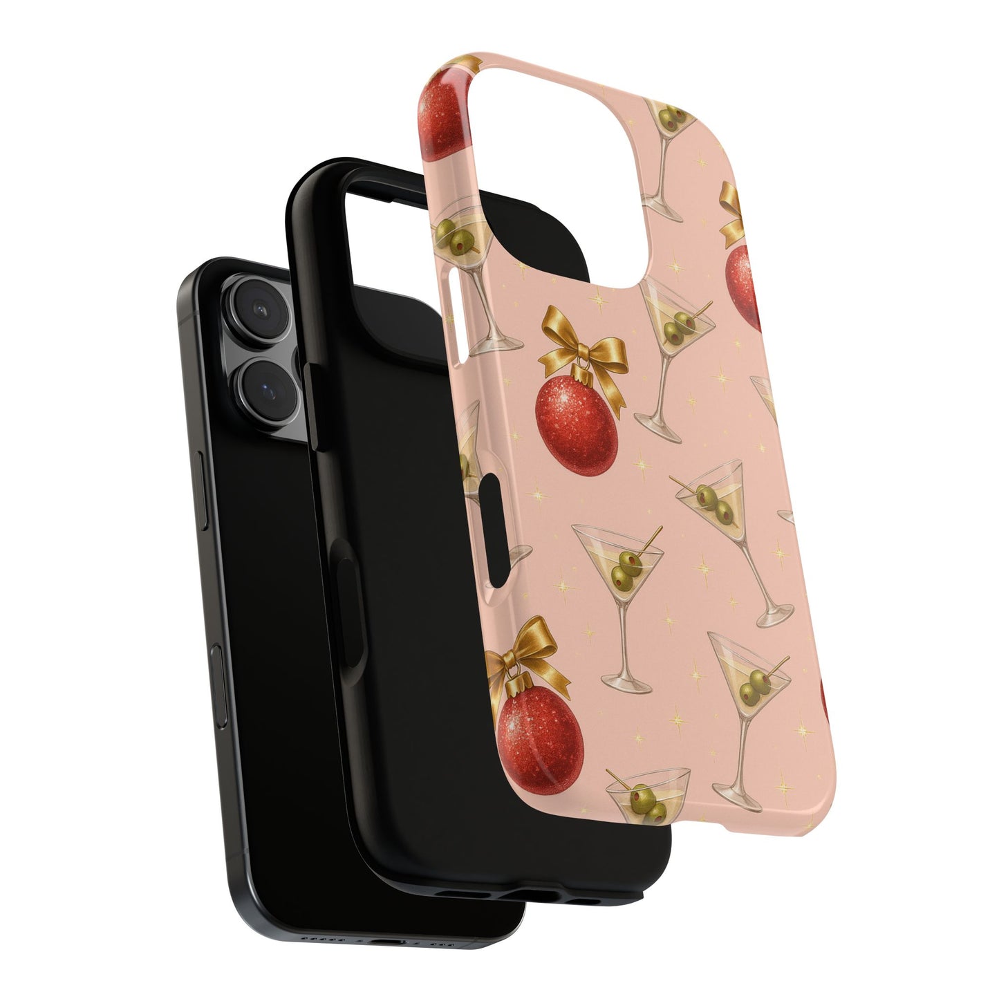 Cocktail Ornament Phone Case – Pink Martini & Cherry Pattern | Glossy or Matte for Iphone, Samsung Galaxy and Pixel