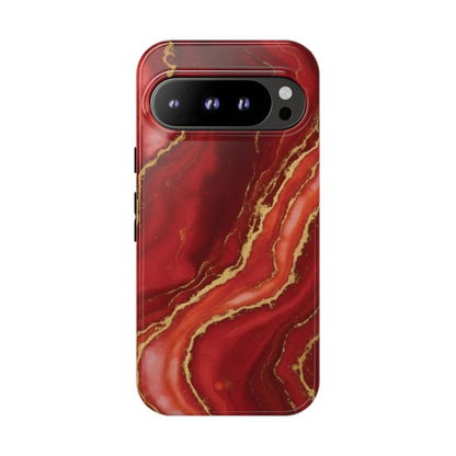 Red Agate Marble Phone Case – Gold Vein Luxury Stone Tough Case (iPhone, Samsung, Pixel)