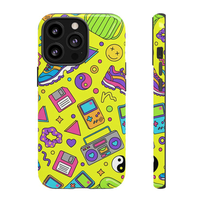 90s Retro Neon Phone Case – Y2K Nostalgia Colorful Icons Tough Protective Case