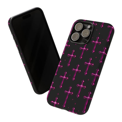 Neon Pink Cross Pattern Phone Case | Tough Protective Case for Iphone, Samsung Galaxy and Pixel