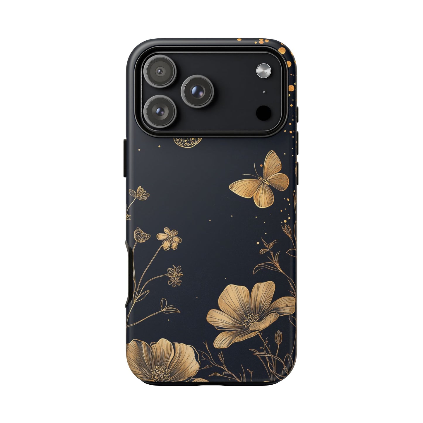 Gold Floral Butterfly Phone Case, Dark Aesthetic Botanical, Elegant Black Luxury iPhone Samsung Cover