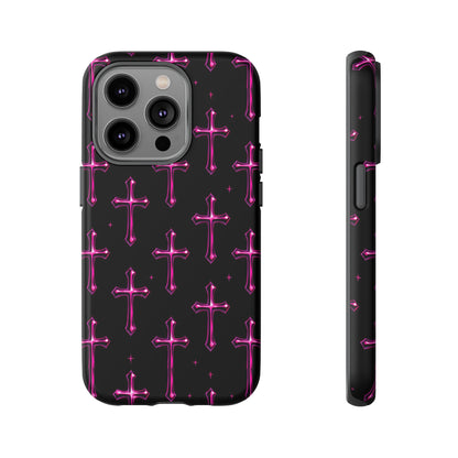 Neon Pink Cross Pattern Phone Case | Tough Protective Case for Iphone, Samsung Galaxy and Pixel