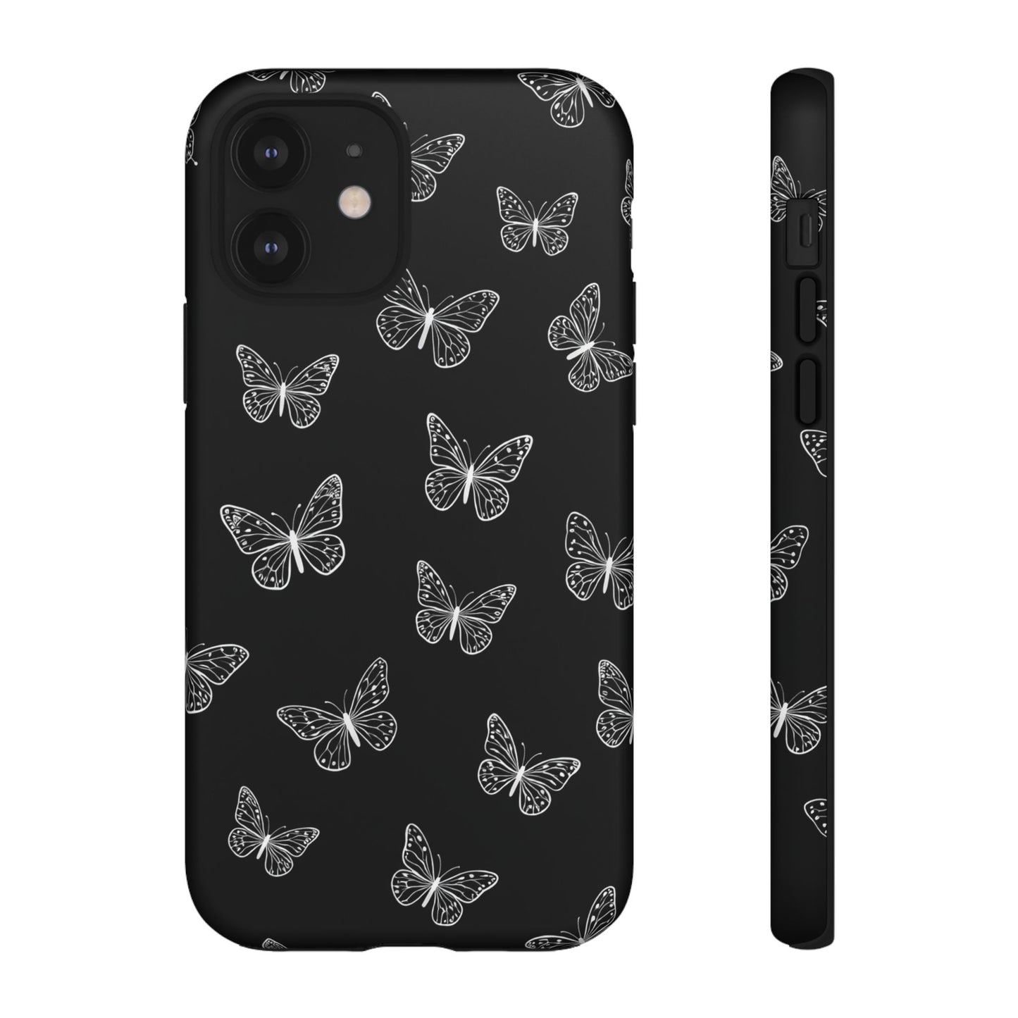 White Butterfly Pattern Phone Case – Dark Aesthetic Monochrome Tough Cover