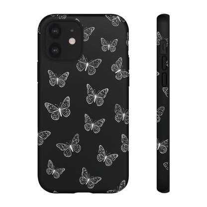 White Butterfly Pattern Phone Case – Dark Aesthetic Monochrome Tough Cover
