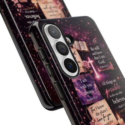 Christian Bible Verse Phone Case Pink Floral Faith Tough Protective Cover Gift