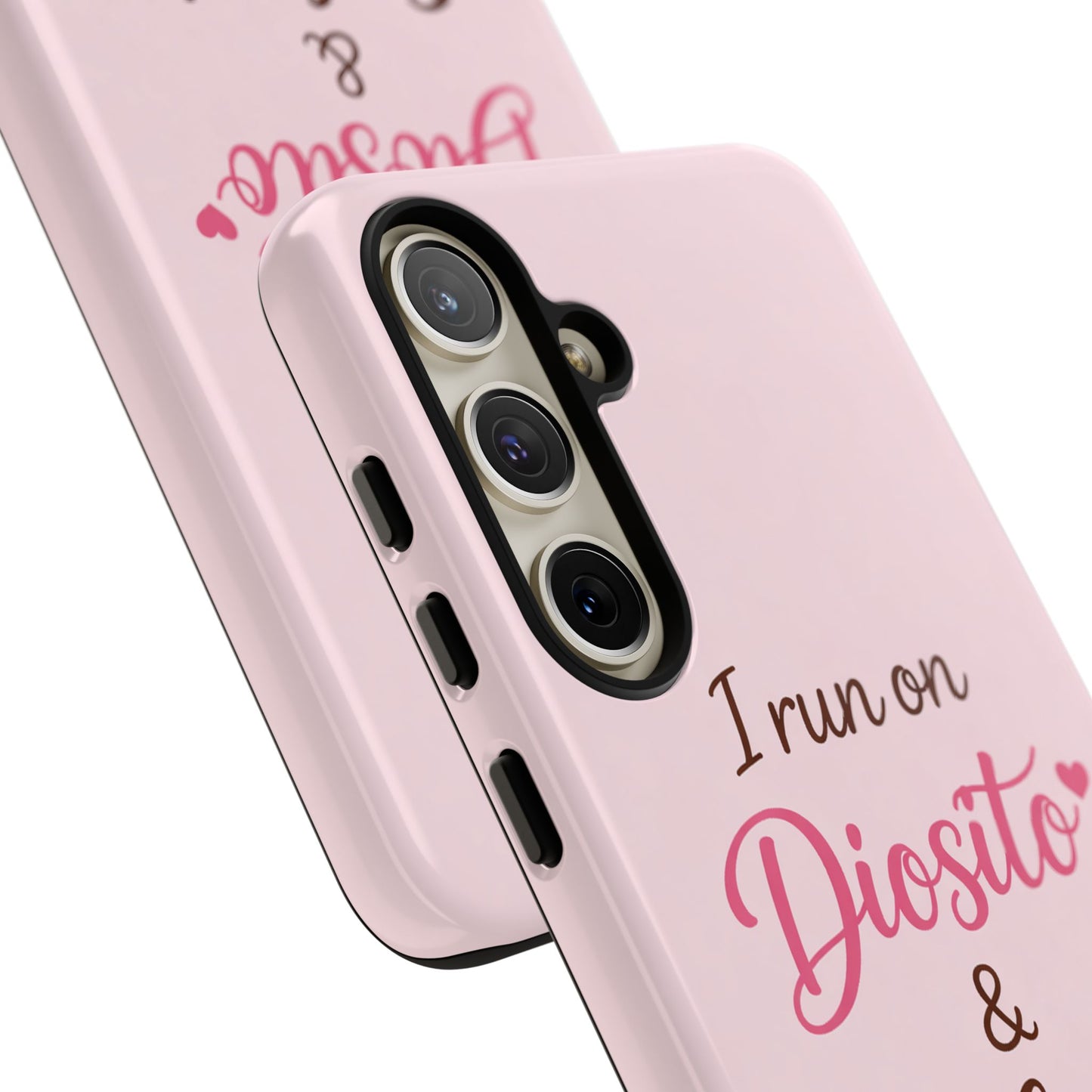 I Run on Diosito y Cafecito Phone Case, Pink Aesthetic Latina Faith Coffee Case, Girly Protective iPhone Samsung Cover