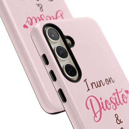 I Run on Diosito y Cafecito Phone Case, Pink Aesthetic Latina Faith Coffee Case, Girly Protective iPhone Samsung Cover