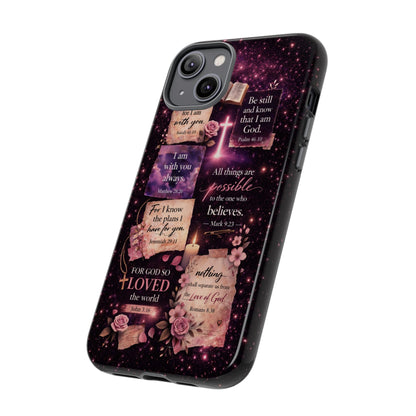 Christian Bible Verse Phone Case Pink Floral Faith Tough Protective Cover Gift
