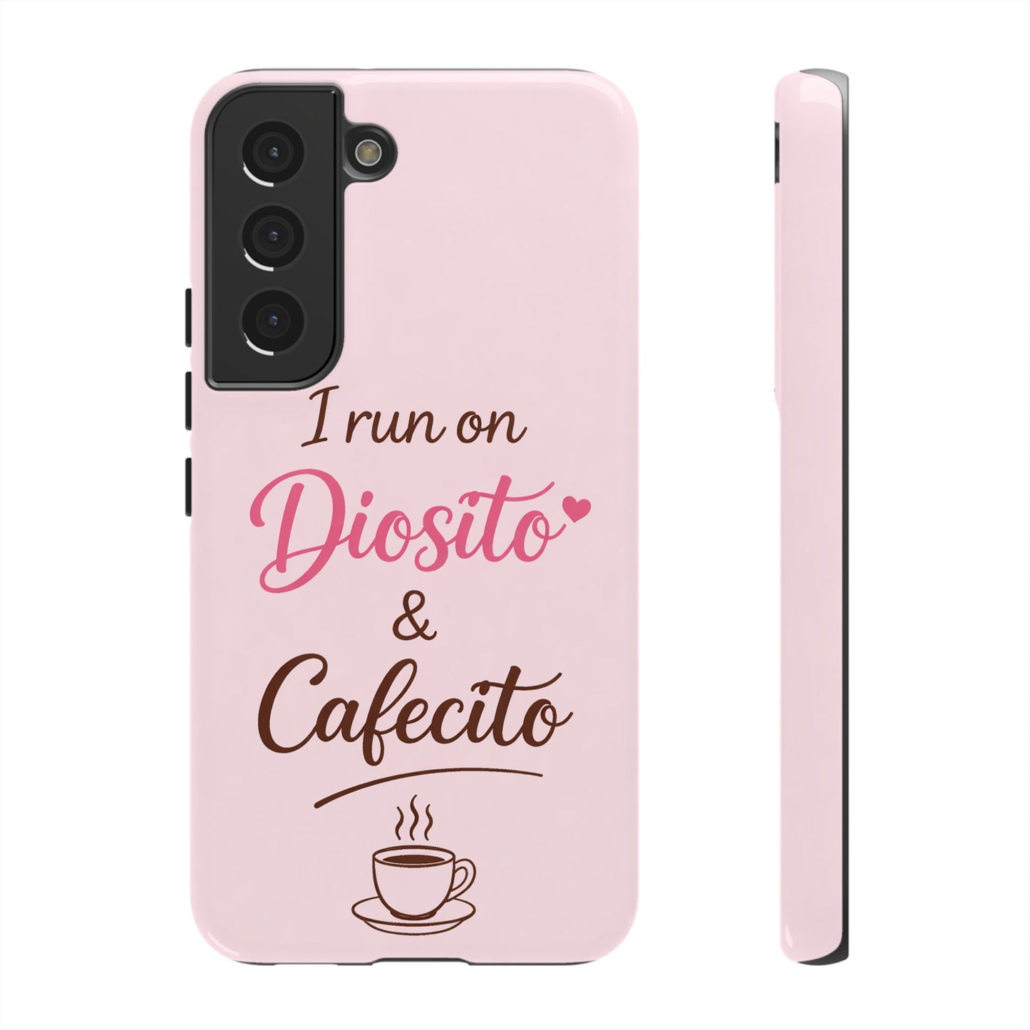 I Run on Diosito y Cafecito Phone Case, Pink Aesthetic Latina Faith Coffee Case, Girly Protective iPhone Samsung Cover
