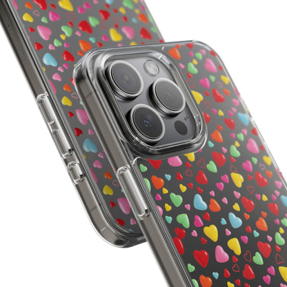 Colorful Heart Clear Phone Case | Impact-Resistant Valentine Aesthetic Case