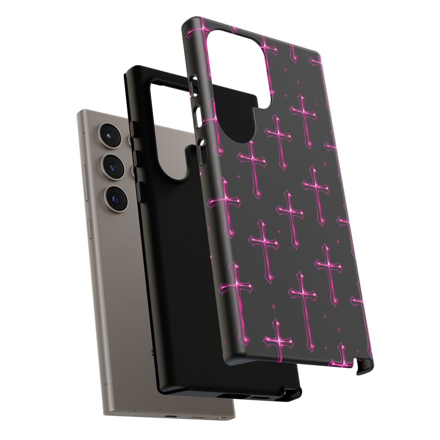 Neon Pink Cross Pattern Phone Case | Tough Protective Case for Iphone, Samsung Galaxy and Pixel