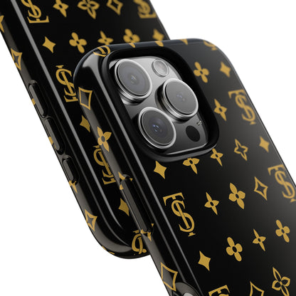 Gold Monogram Pattern Tough Phone Case | Black & Gold Luxury Design for Iphone, Samsung Galaxy and Pixel